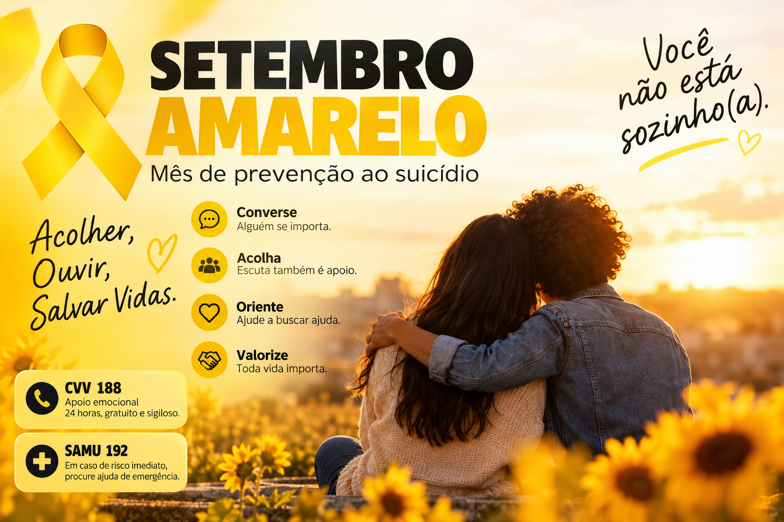 Cartaz da campanha Setembro Amarelo: Acolher e Salvar Vidas